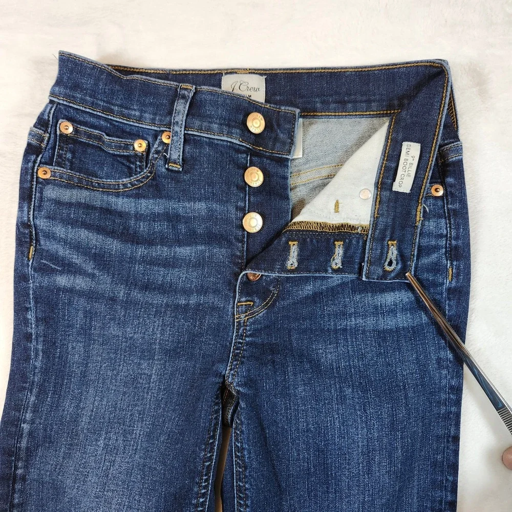 J.Crew Billie Demi Boot Crop Jeans Womens 24 Dark Wash Excellent Button‎ 9
